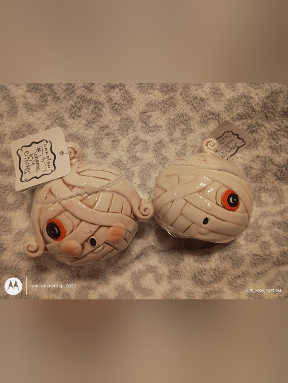 Johanna Parker  Ceramic Mummy  Ivory with Orange Eyes (Set of 2)